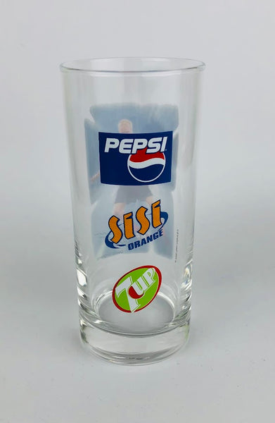 1 x Pepsi ; SISI Orange ;7up Glas Ca. 0,2l mit Foto von "Dennis Bergkamp"